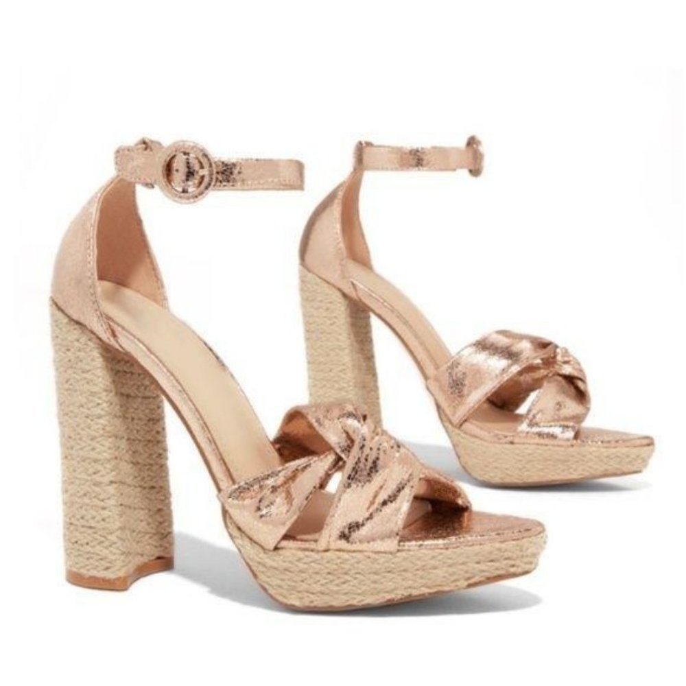 Platform Espadrilles Heels in Rose Gold - Picture 4 of 6
